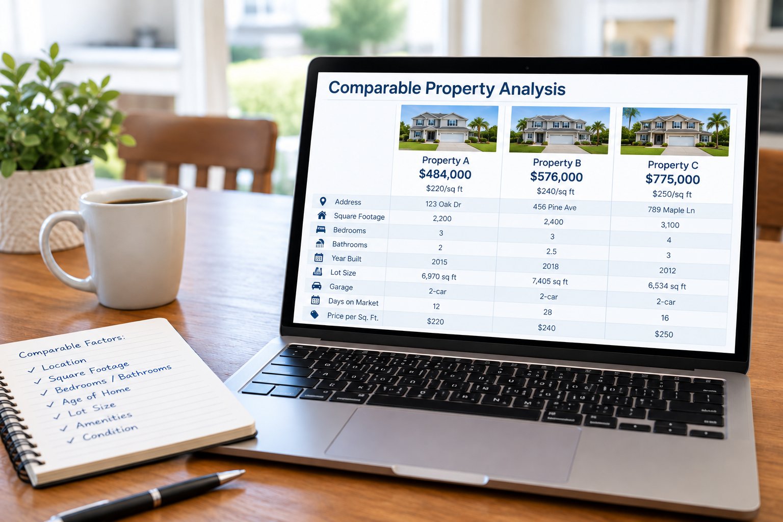 Homeowner reviewing recent home sales on a laptop